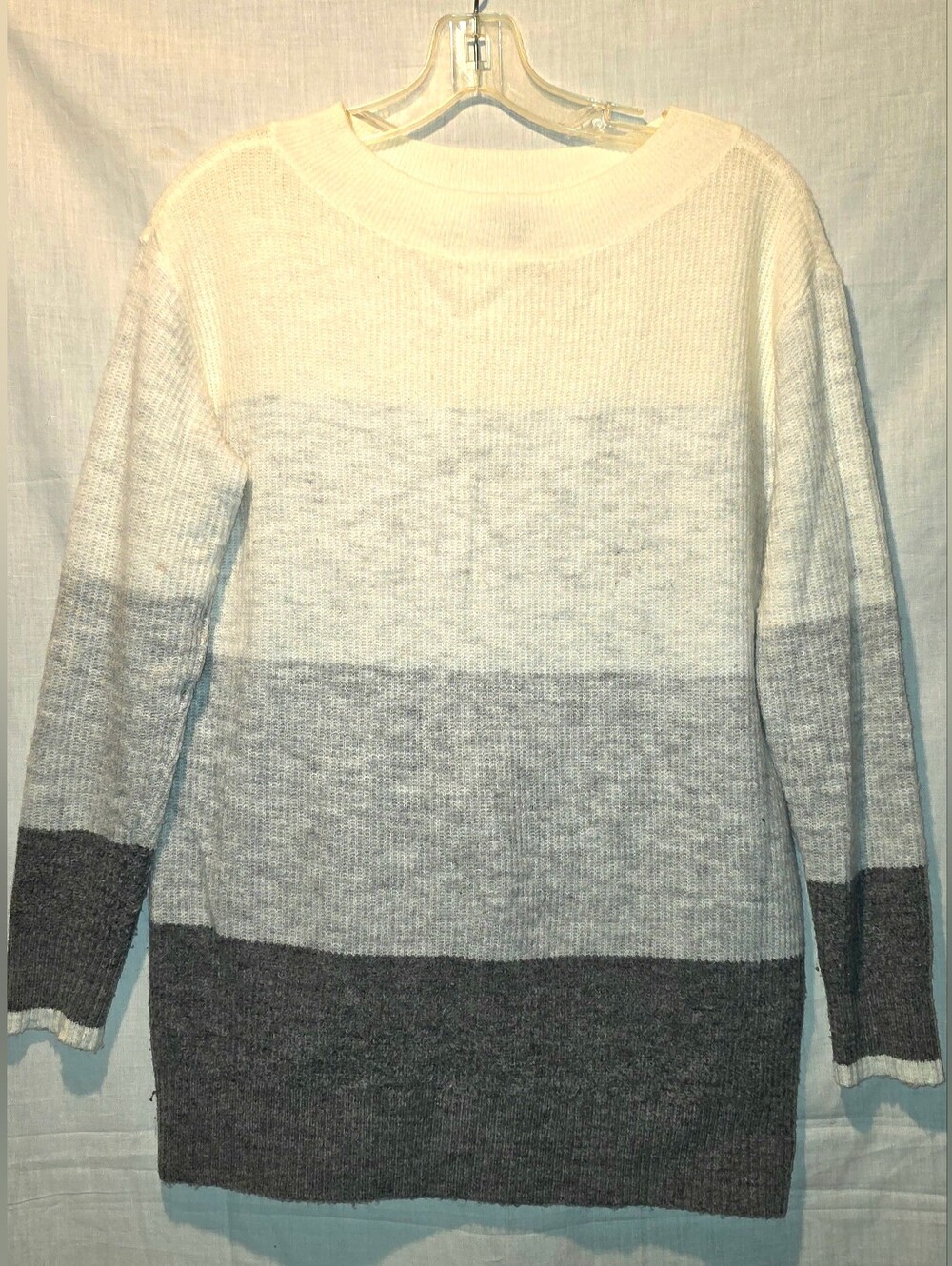 XS Talbots Knit Ombré Ribbed Pullover Sweater Grey Cream
